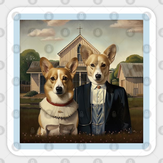 Corgi American Gothic Sticker by AtomicChonk